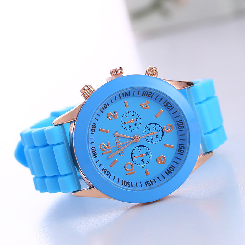 Spot geneva Geneva silicone watch women's Korean version fashionable and beautiful colorful jelly student casual watch