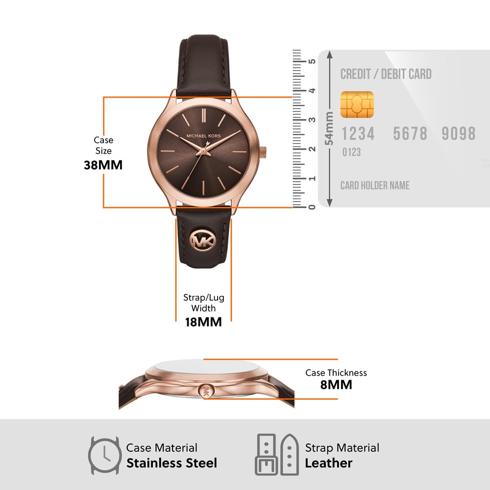 Michael Kors Orologio Slim Runway da donna, movimento al quarzo a tre lancette da 38 mm con cinturino in pelle