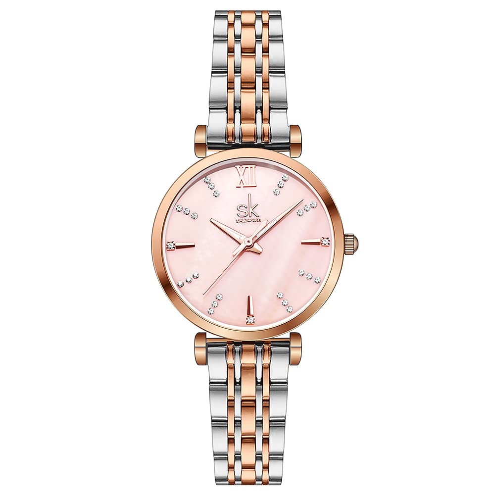 SHENGKE SK Classic Donne Orologi Moda Donne Dress Watch Solido Acciaio Inox Band Cinturino in Vera Pelle