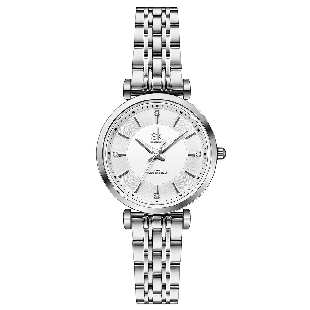 SHENGKE SK Classic Donne Orologi Moda Donne Dress Watch Solido Acciaio Inox Band Cinturino in Vera Pelle