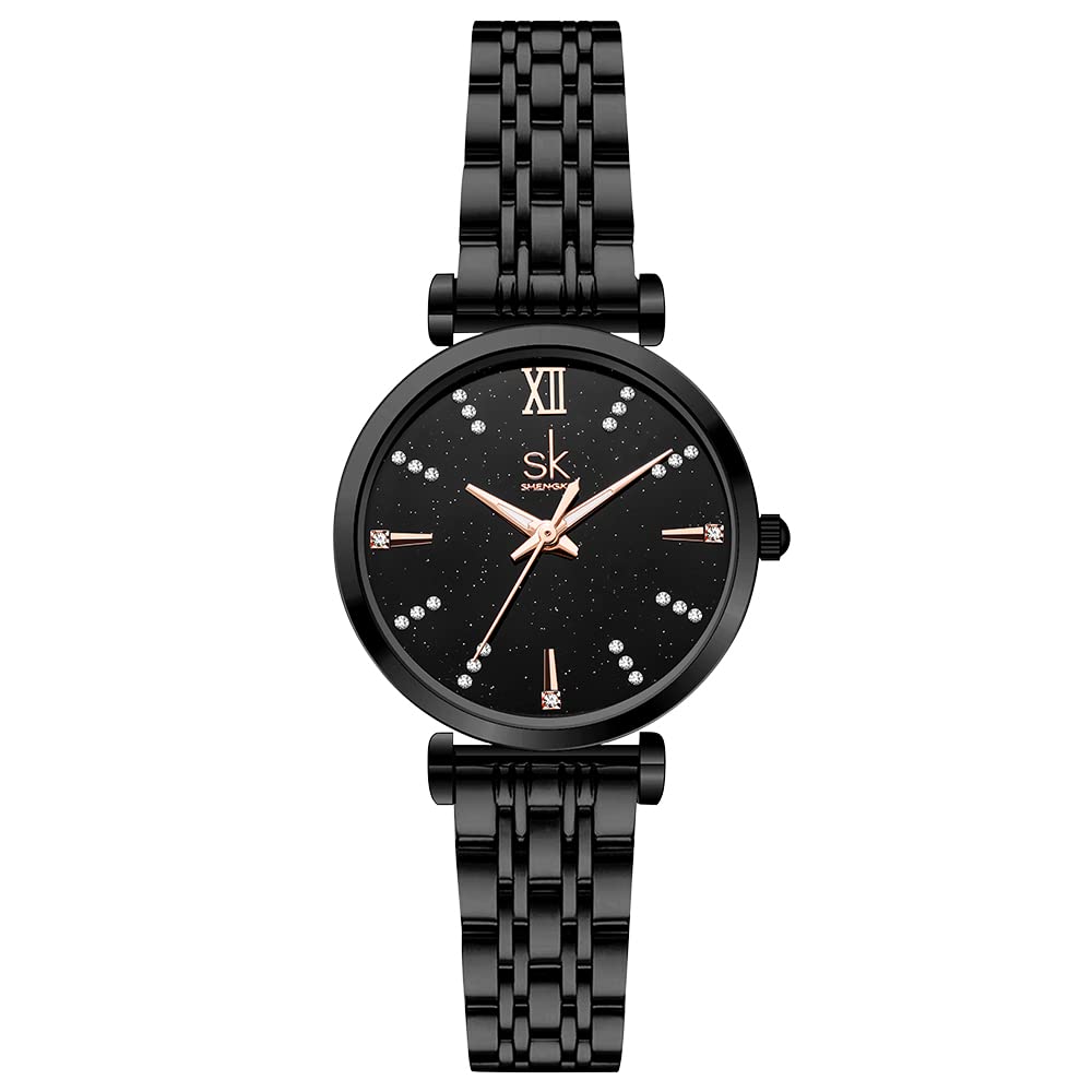 SHENGKE SK Classic Donne Orologi Moda Donne Dress Watch Solido Acciaio Inox Band Cinturino in Vera Pelle