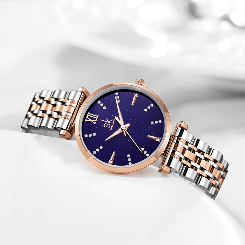 SHENGKE SK Classic Donne Orologi Moda Donne Dress Watch Solido Acciaio Inox Band Cinturino in Vera Pelle