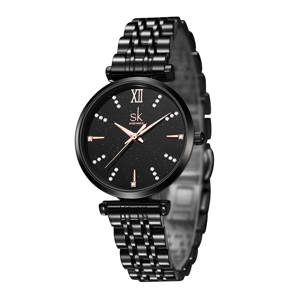 SHENGKE SK Classic Donne Orologi Moda Donne Dress Watch Solido Acciaio Inox Band Cinturino in Vera Pelle