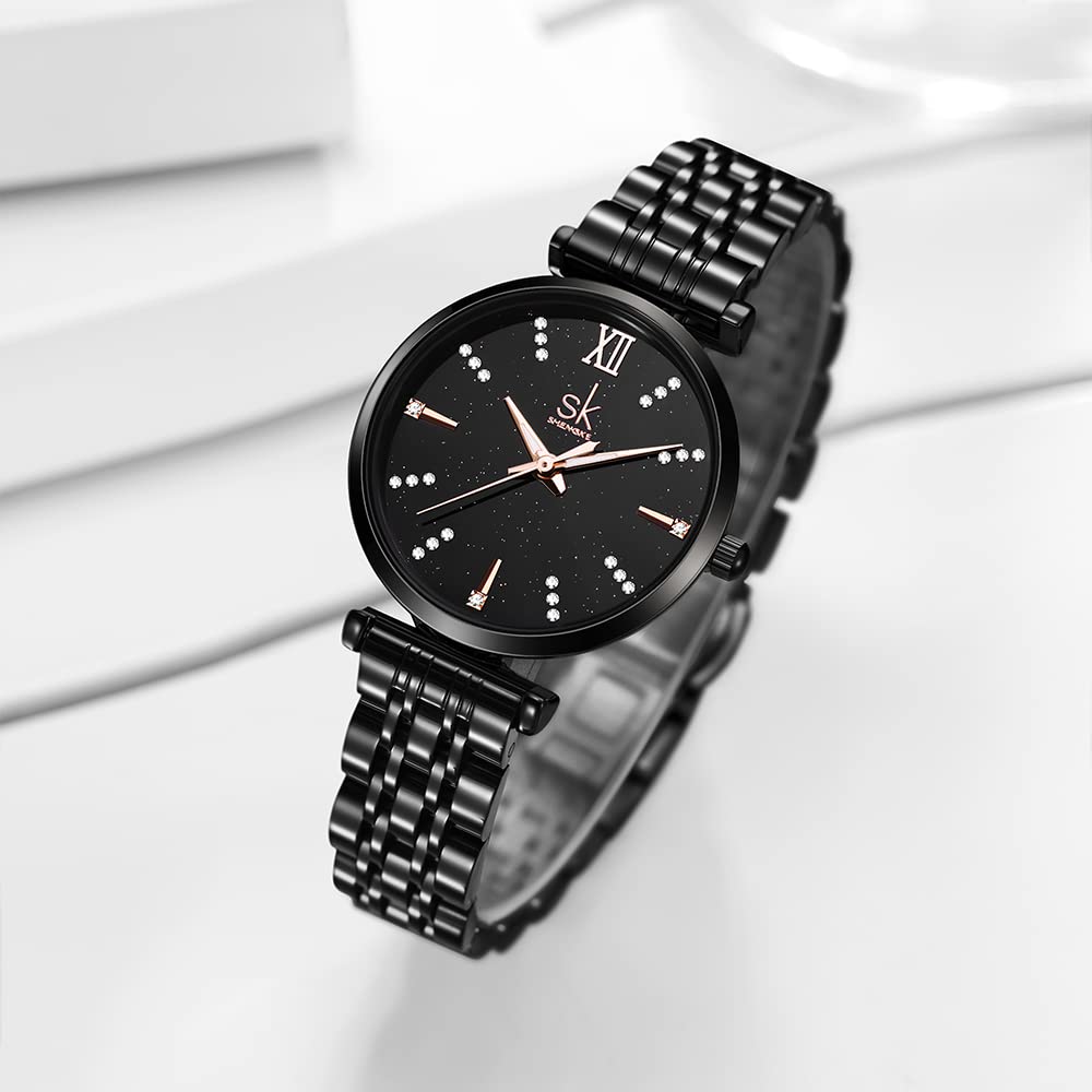 SHENGKE SK Classic Donne Orologi Moda Donne Dress Watch Solido Acciaio Inox Band Cinturino in Vera Pelle