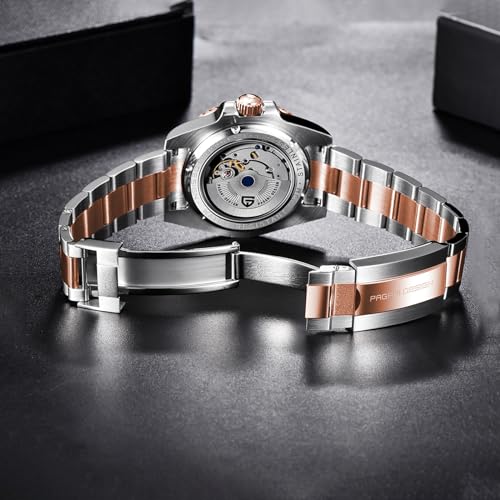 Pagani Design GMT Orologio da Uomo Orologio Meccanico Automatico Acciaio Inossidabile Impermeabile 100M, Data, Luminoso, Lunetta in Ceramica, Vetro Zaffiro Orologi da Polso