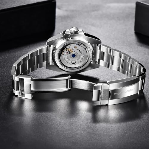 Pagani Design GMT Orologio da Uomo Orologio Meccanico Automatico Acciaio Inossidabile Impermeabile 100M, Data, Luminoso, Lunetta in Ceramica, Vetro Zaffiro Orologi da Polso