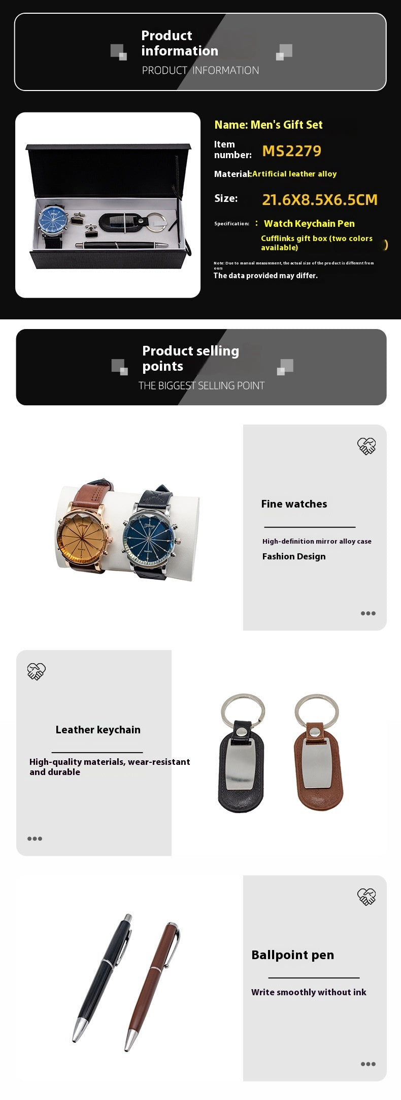 Watch Keychain Pen Cufflinks Four-piece Men's Hand Gift Box