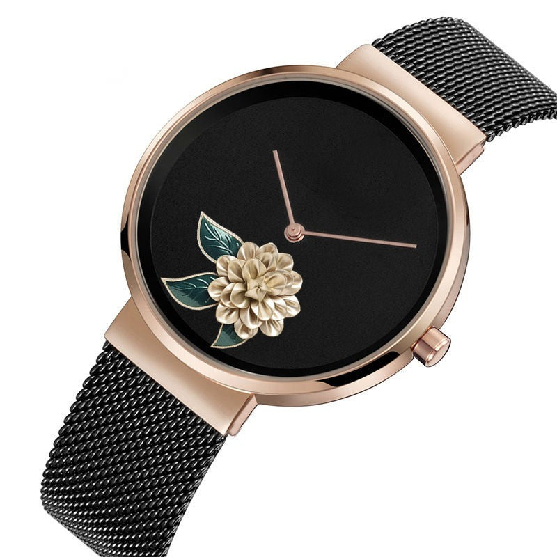 New Foreign Trade New Simple Watch Embossed Printed Watch Fashion Camellia Gift Quartz Watch