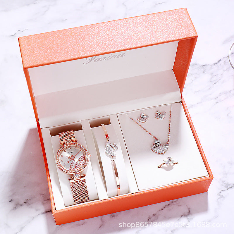 Fashion bracelet necklace ring ladies watch set