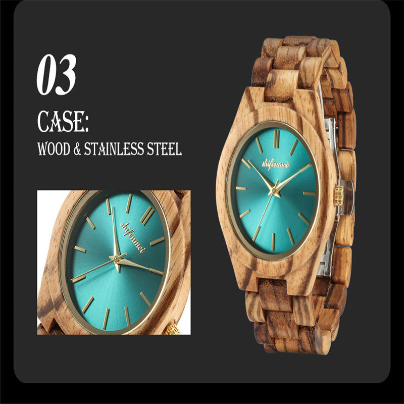 Quartz watch made of wood and steel buckle