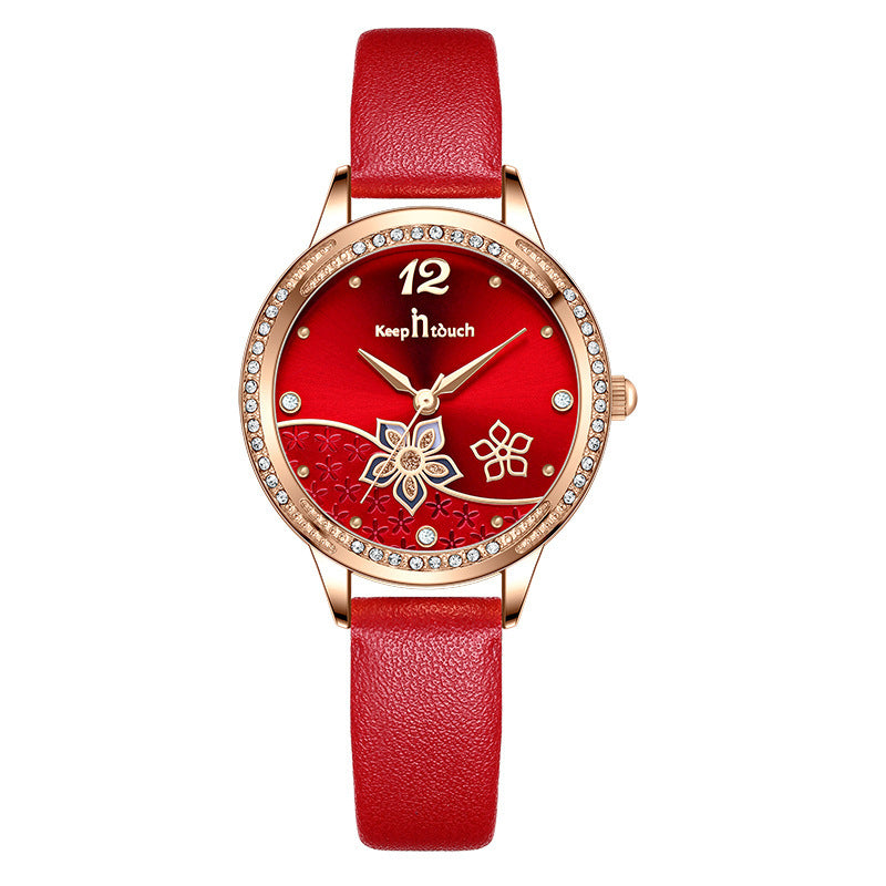 Simple And Flower Waterproof Watch Women's Trendy Watch