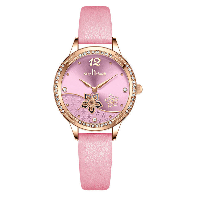 Simple And Flower Waterproof Watch Women's Trendy Watch