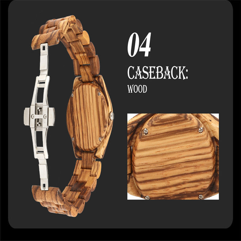 Quartz watch made of wood and steel buckle
