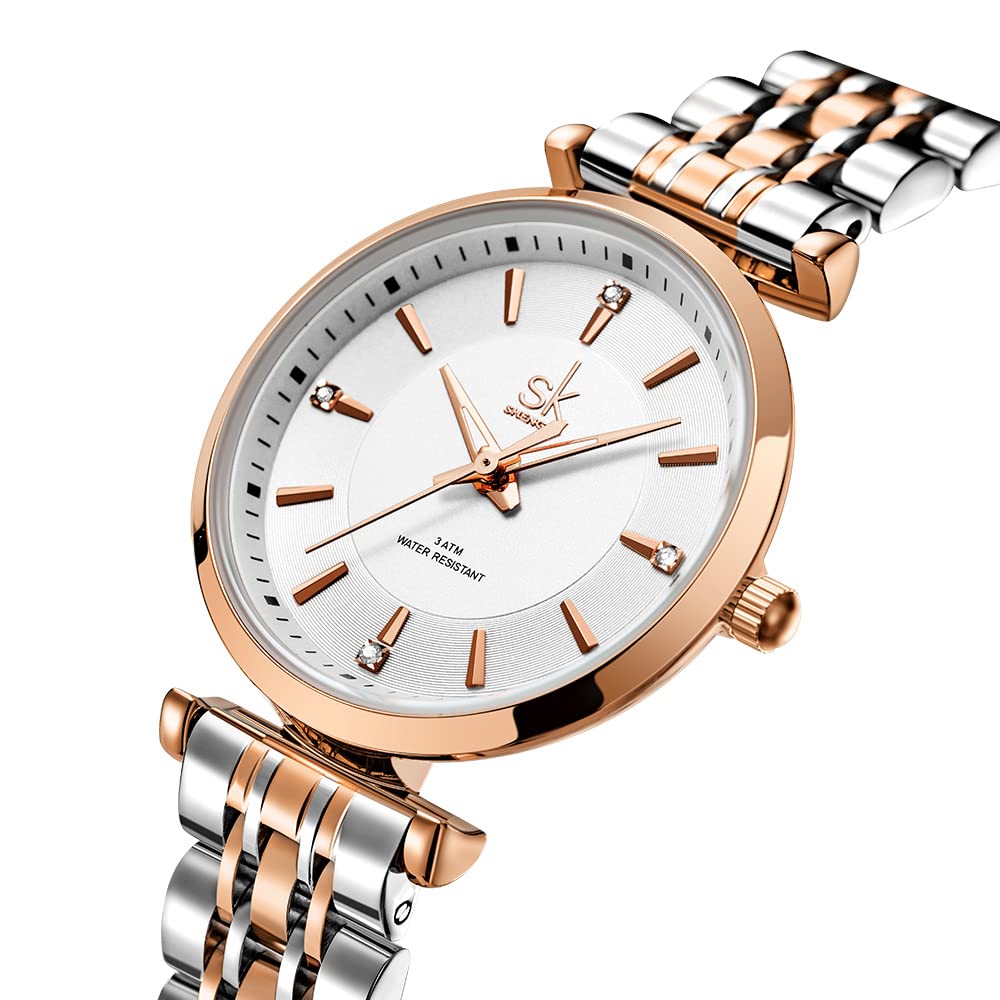 SHENGKE SK Classic Donne Orologi Moda Donne Dress Watch Solido Acciaio Inox Band Cinturino in Vera Pelle