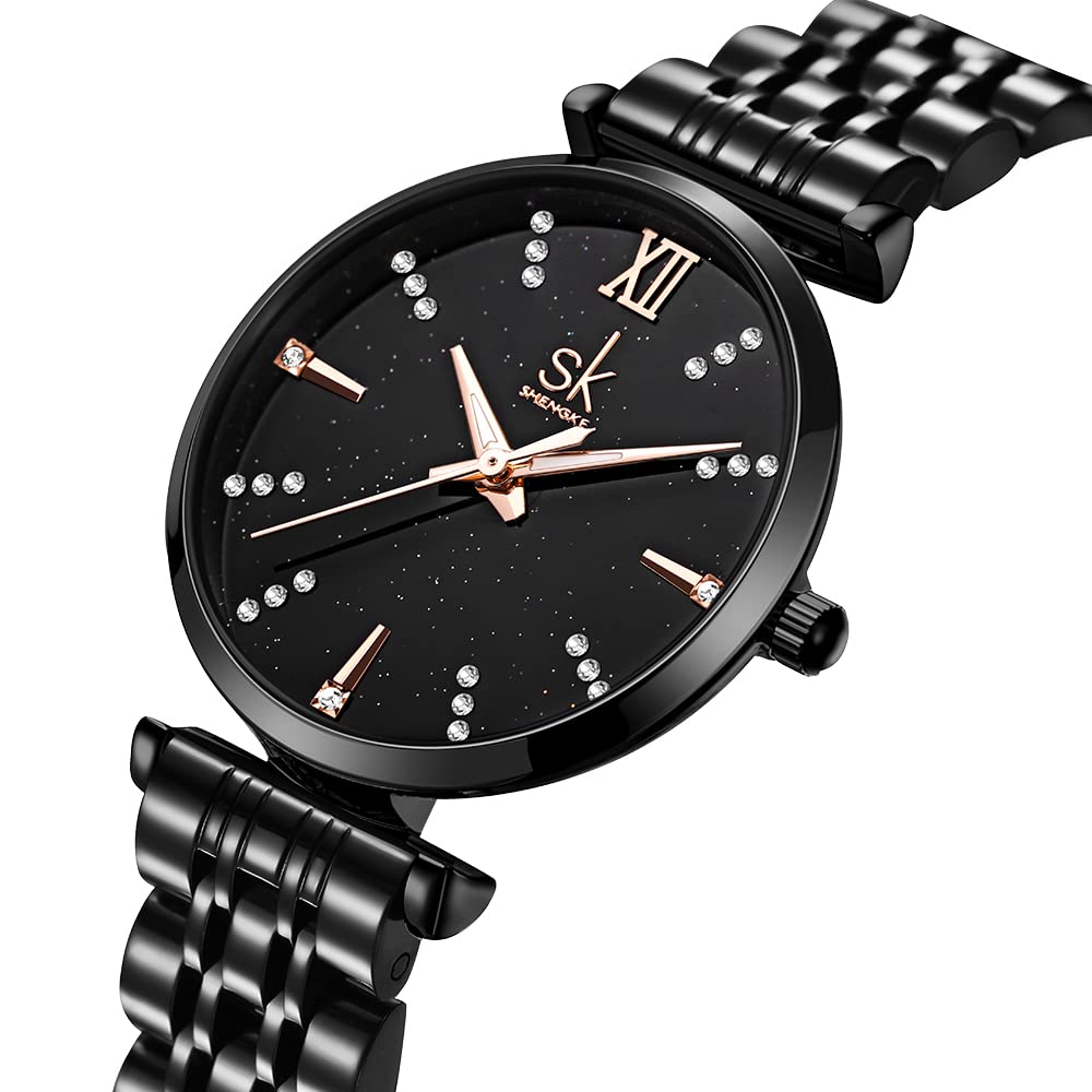 SHENGKE SK Classic Donne Orologi Moda Donne Dress Watch Solido Acciaio Inox Band Cinturino in Vera Pelle