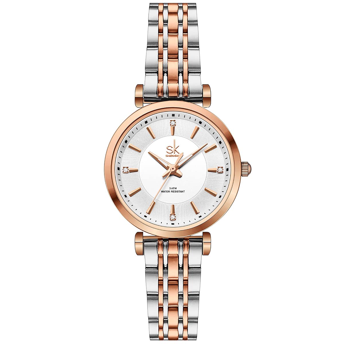 SHENGKE SK Classic Donne Orologi Moda Donne Dress Watch Solido Acciaio Inox Band Cinturino in Vera Pelle