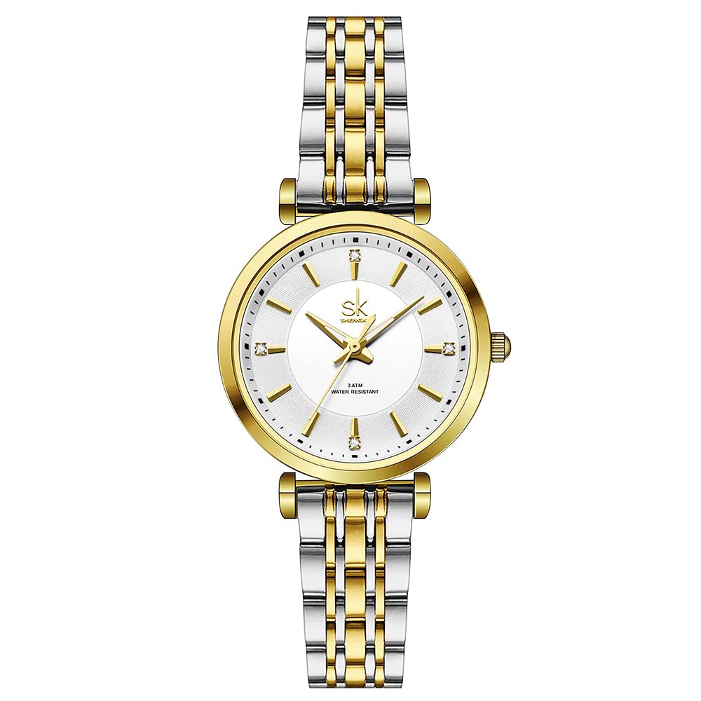 SHENGKE SK Classic Donne Orologi Moda Donne Dress Watch Solido Acciaio Inox Band Cinturino in Vera Pelle