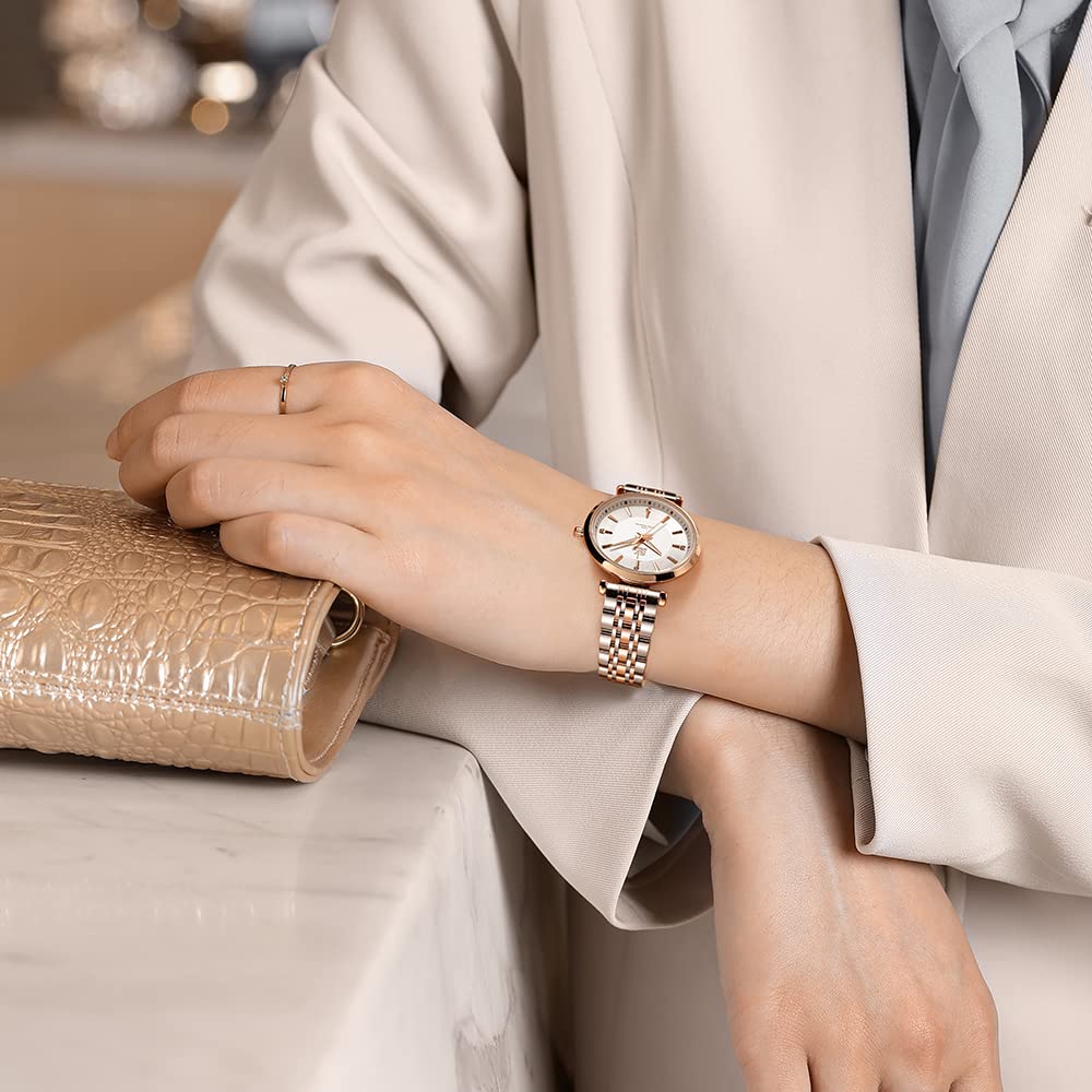 SHENGKE SK Classic Donne Orologi Moda Donne Dress Watch Solido Acciaio Inox Band Cinturino in Vera Pelle