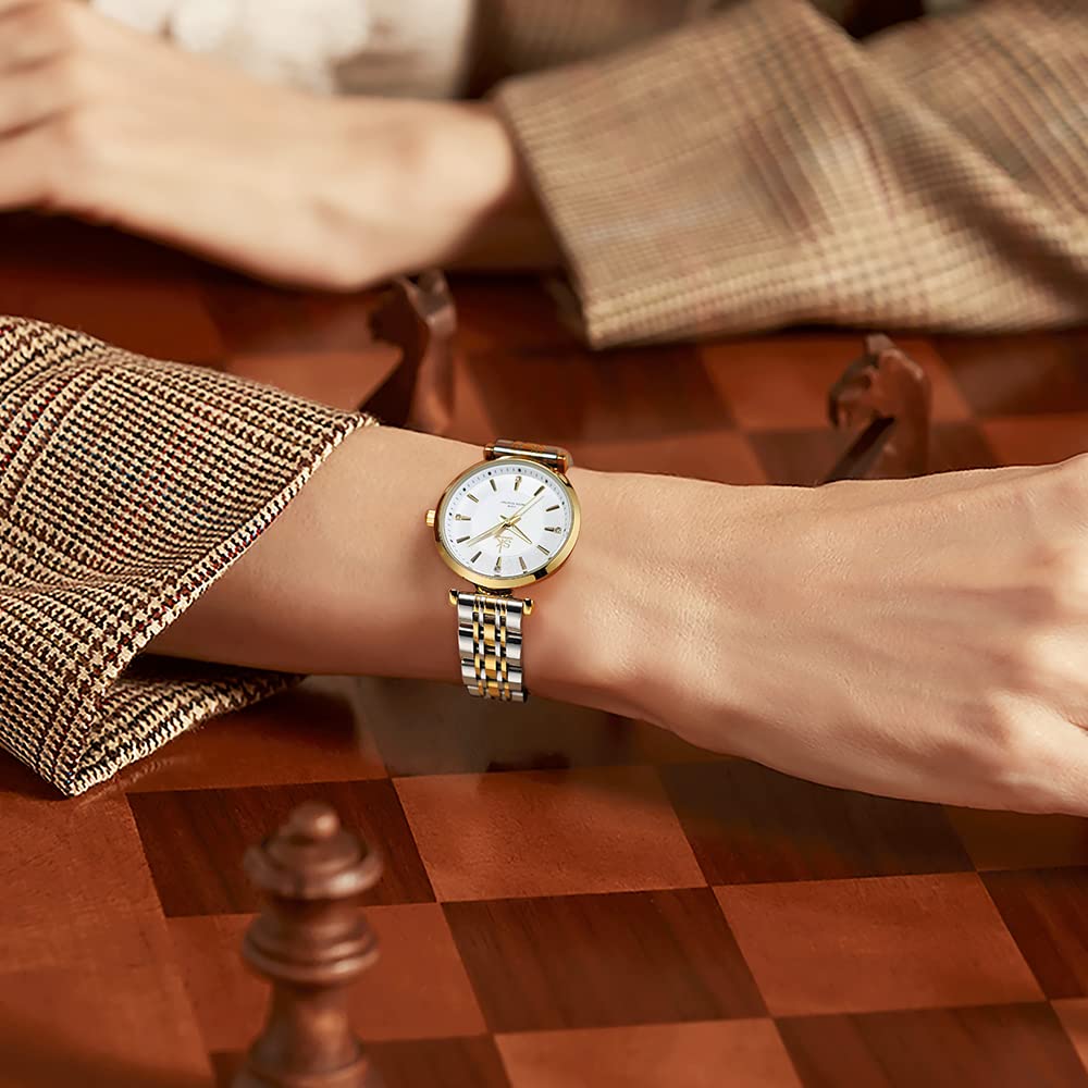 SHENGKE SK Classic Donne Orologi Moda Donne Dress Watch Solido Acciaio Inox Band Cinturino in Vera Pelle