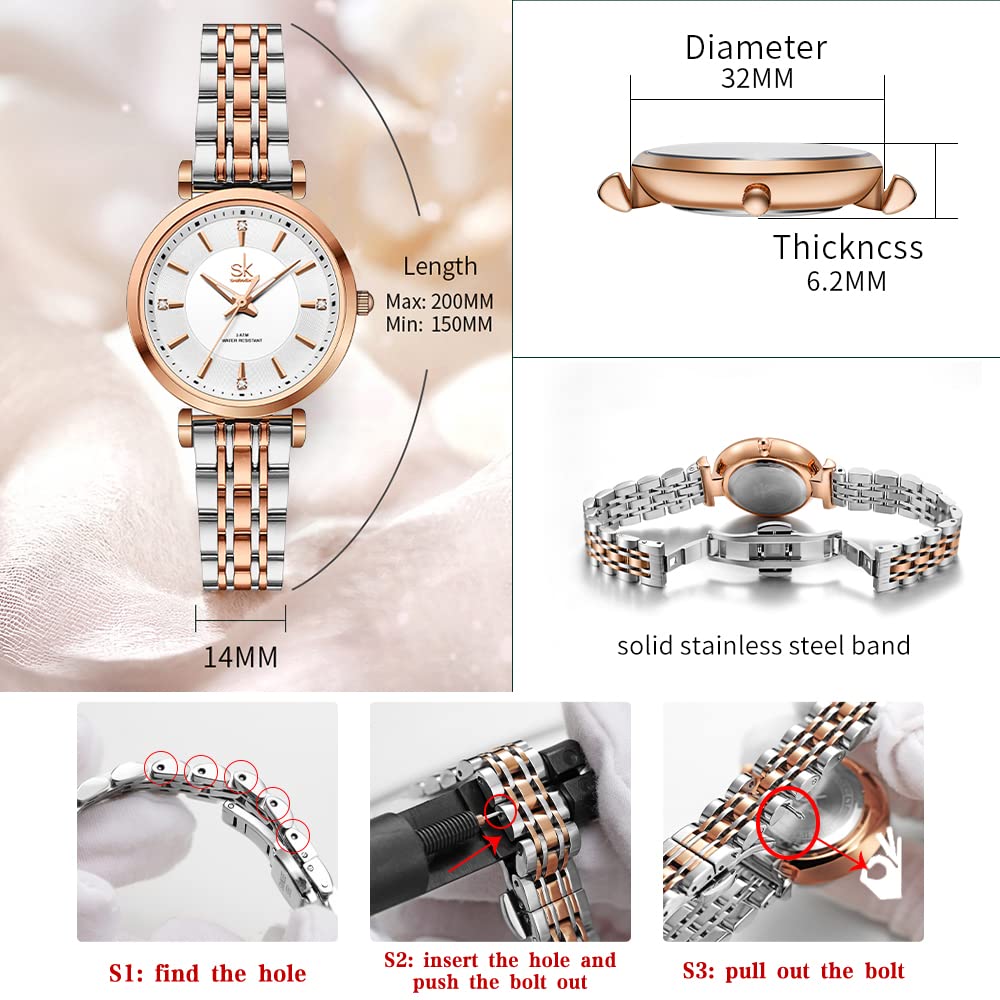 SHENGKE SK Classic Donne Orologi Moda Donne Dress Watch Solido Acciaio Inox Band Cinturino in Vera Pelle