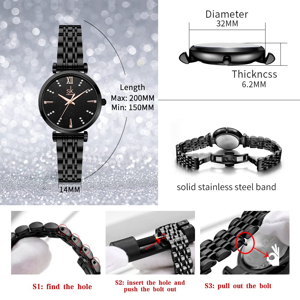 SHENGKE SK Classic Donne Orologi Moda Donne Dress Watch Solido Acciaio Inox Band Cinturino in Vera Pelle