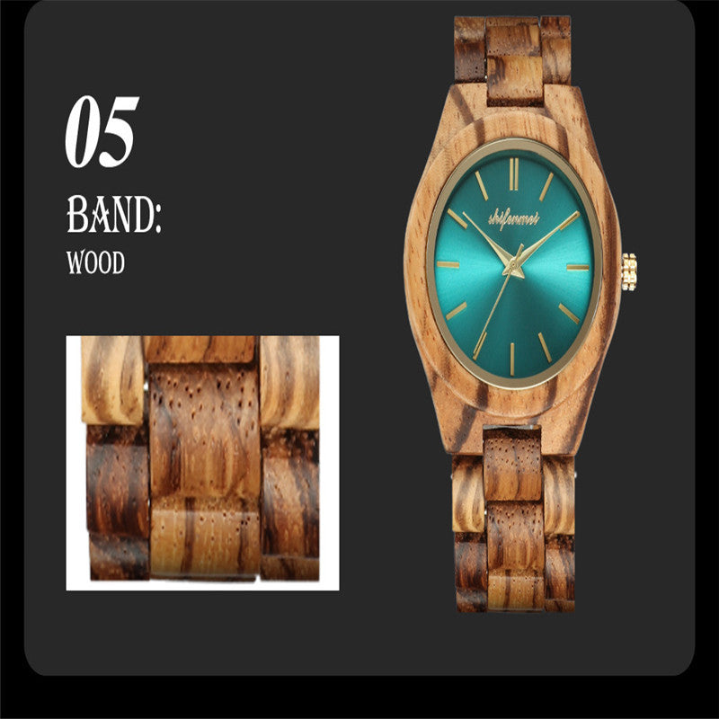 Quartz watch made of wood and steel buckle