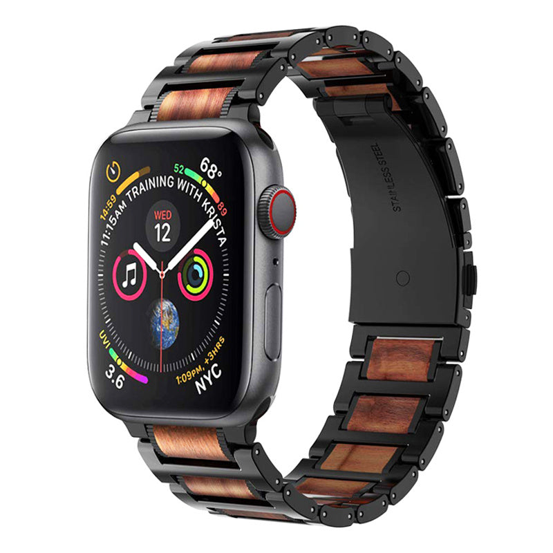 Suitable For Apple Watch Strap Stainless Steel Between Wood