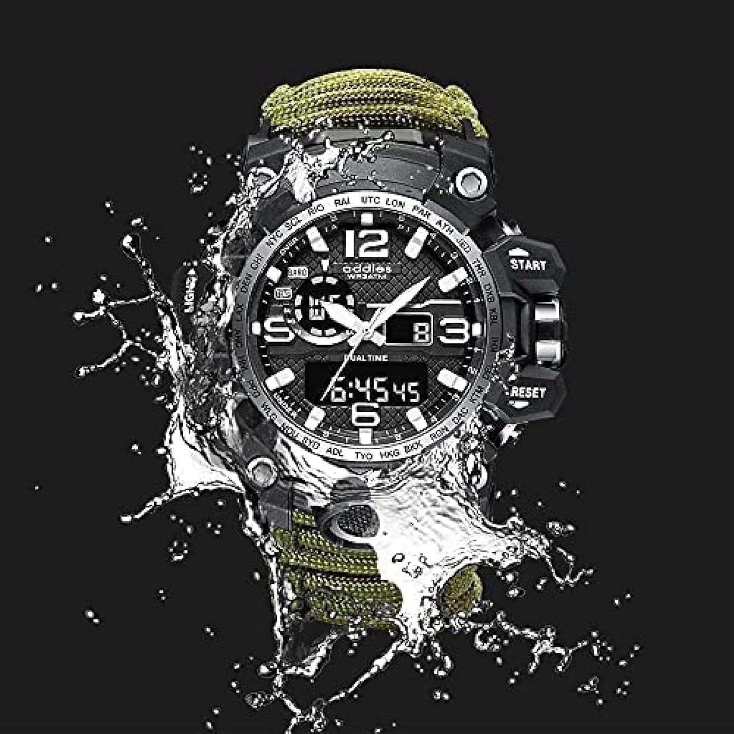 Orologio analogico militare, fischio esterno impermeabile luminoso da uomo bussola orologio da arrampicata multifunzione con cavo per ombrello, cronometro orario a doppio display