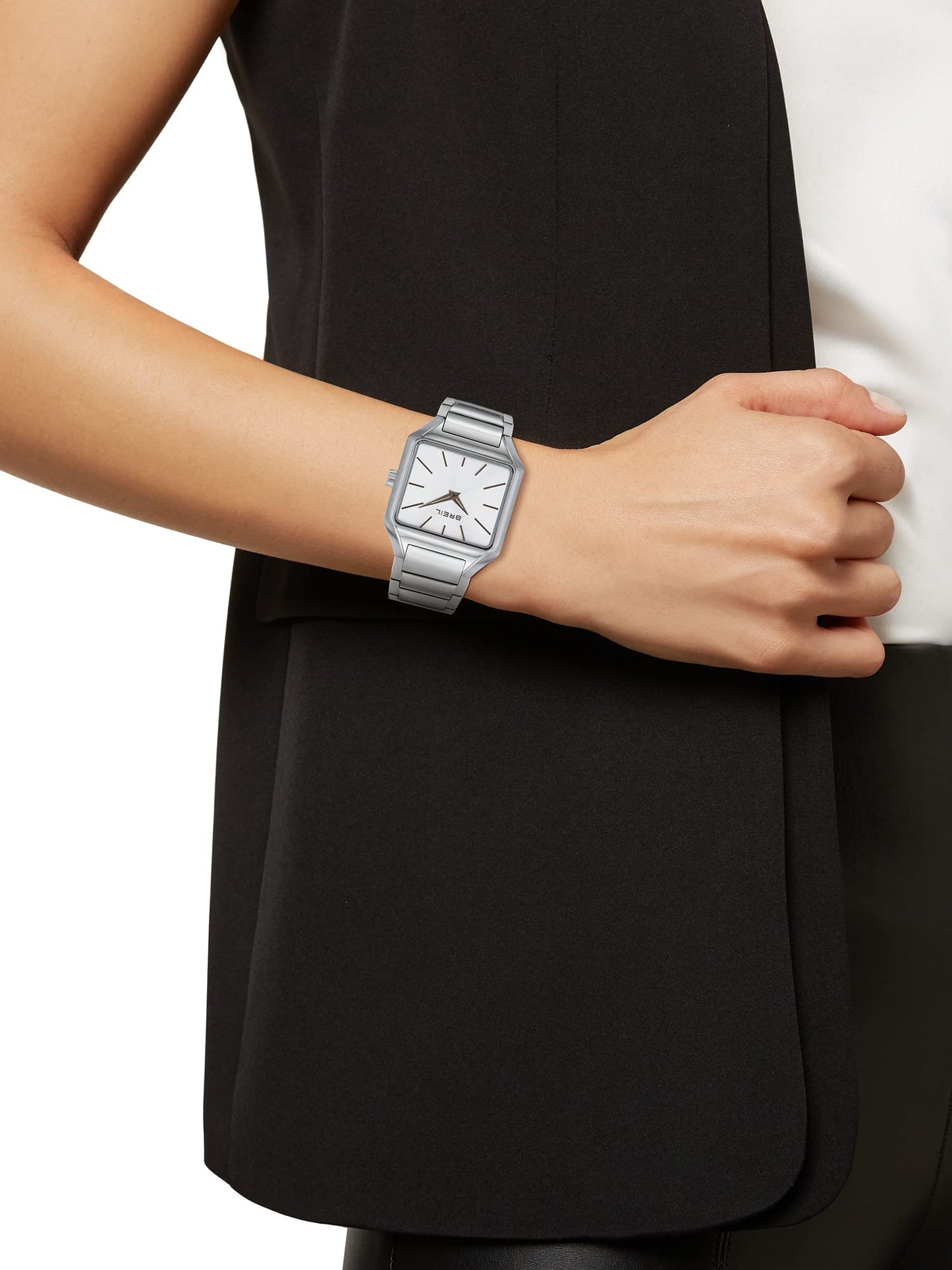Breil, Collezione The B, Orologio Donna in Acciaio, Movimento al Quarzo Solo Tempo, Cassa Quadrata Monocolore 27x26 mm, Lunghezza Regolabile 13.5-19 cm, Chiusura Déployante con Pulsanti