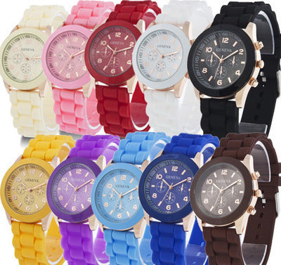 Spot geneva Geneva silicone watch women's Korean version fashionable and beautiful colorful jelly student casual watch