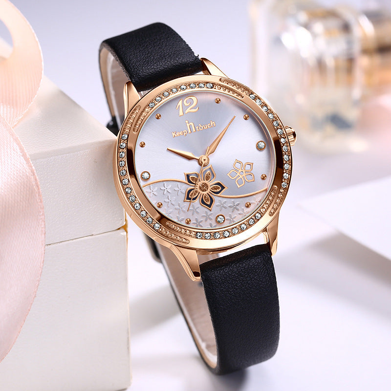Simple And Flower Waterproof Watch Women's Trendy Watch