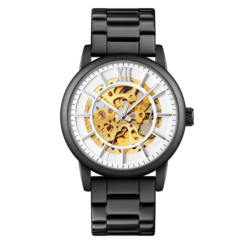 Through The Bottom Scale Men's Automatic Mechanical Watch Spiral Crown Steel Belt Business Mechanical