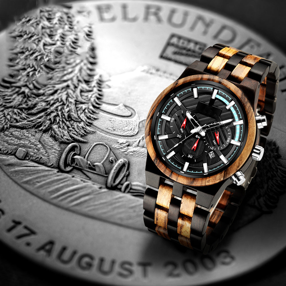 Multifunctional wood quartz watch
