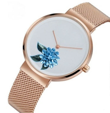 New Foreign Trade New Simple Watch Embossed Printed Watch Fashion Camellia Gift Quartz Watch