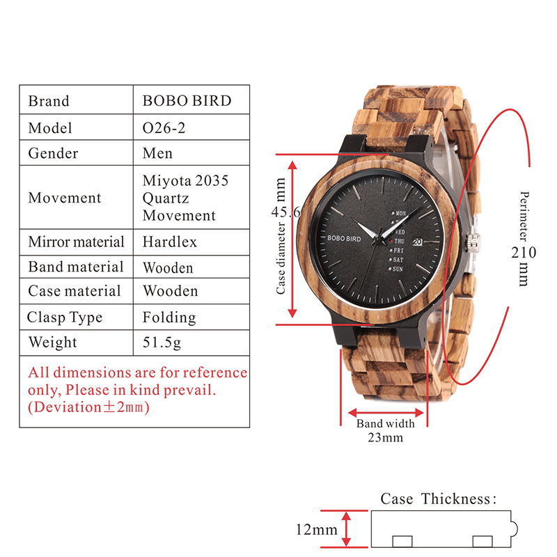 BOBOBIRD wood men's watch and day of the week date quartz watch classic two-tone wood watch