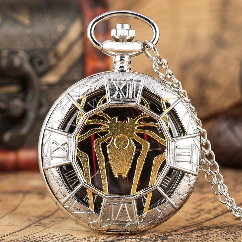 Large Skeleton Spider Pattern Mesh Vintage Pocket Watch