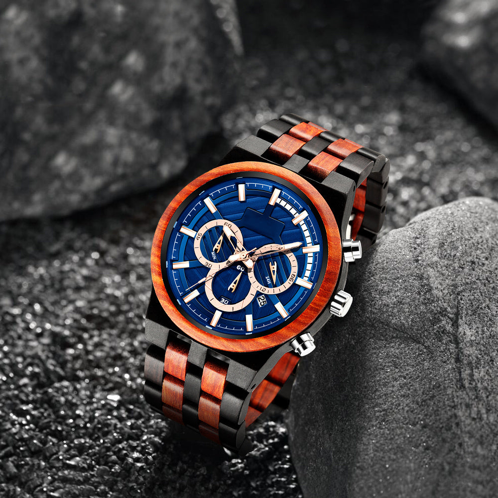 Multifunctional wood quartz watch