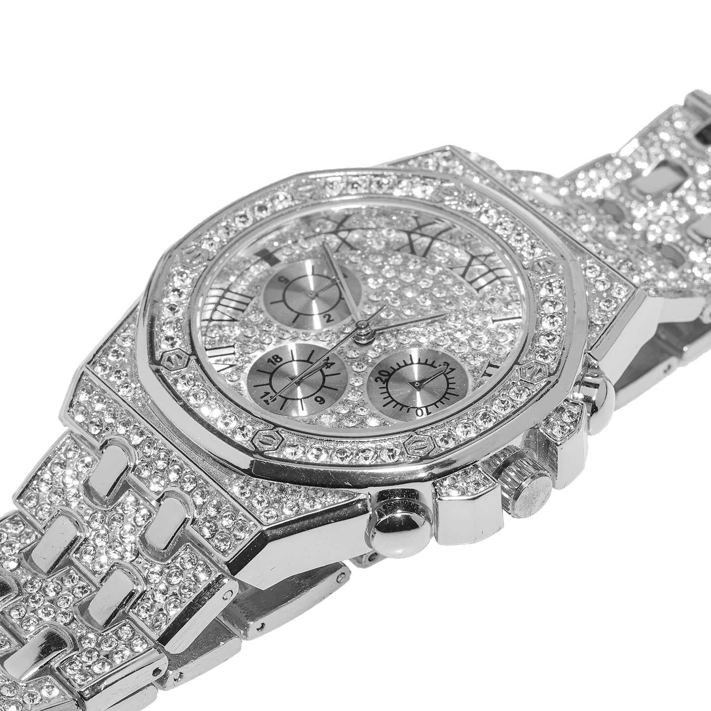 HALUKAKAH Diamonds Gold Watch, Men's 18K Real Gold Plated/White Gold Platinum 40 mm Wide Roman Numerals Dial Quartz Strap 22 cm with Cuban Link Chain 20+45 cm Necklace Bracelet with Box
