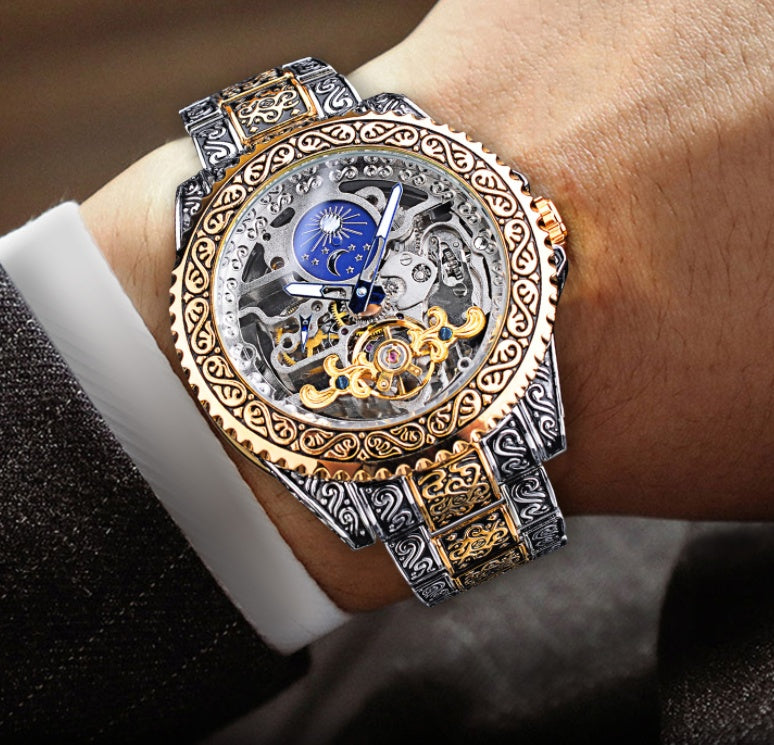 European And American Style Men's Fashion Hollow Retro Carved Automatic Mechanical Watch