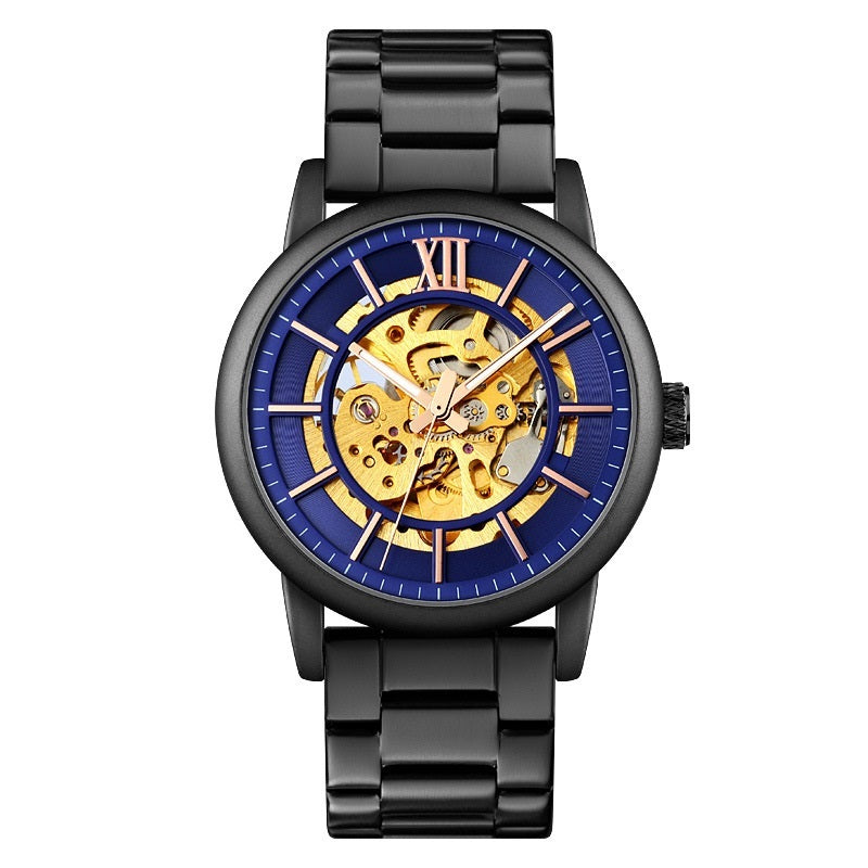 Through The Bottom Scale Men's Automatic Mechanical Watch Spiral Crown Steel Belt Business Mechanical
