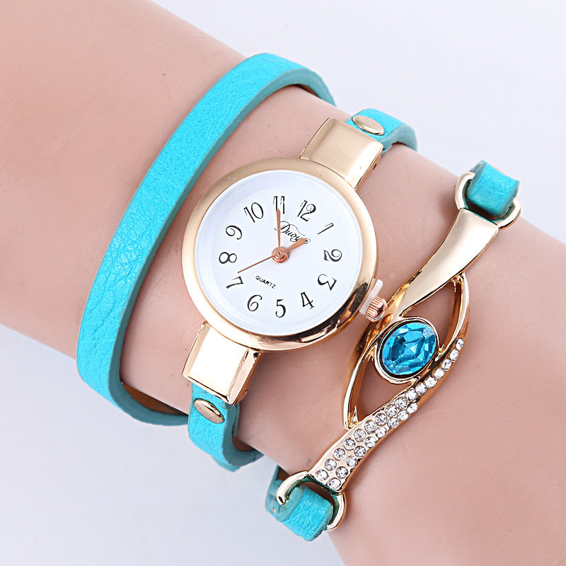 Blue crystal long bracelet watch quartz watch