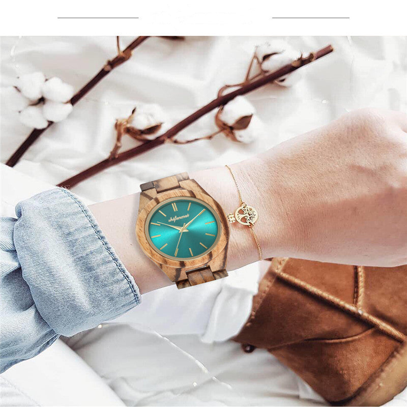 Quartz watch made of wood and steel buckle