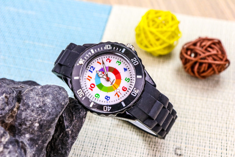 Youth exam watch casual fashion boys and girls waterproof quartz watch silicone dopamine children's trendy watch