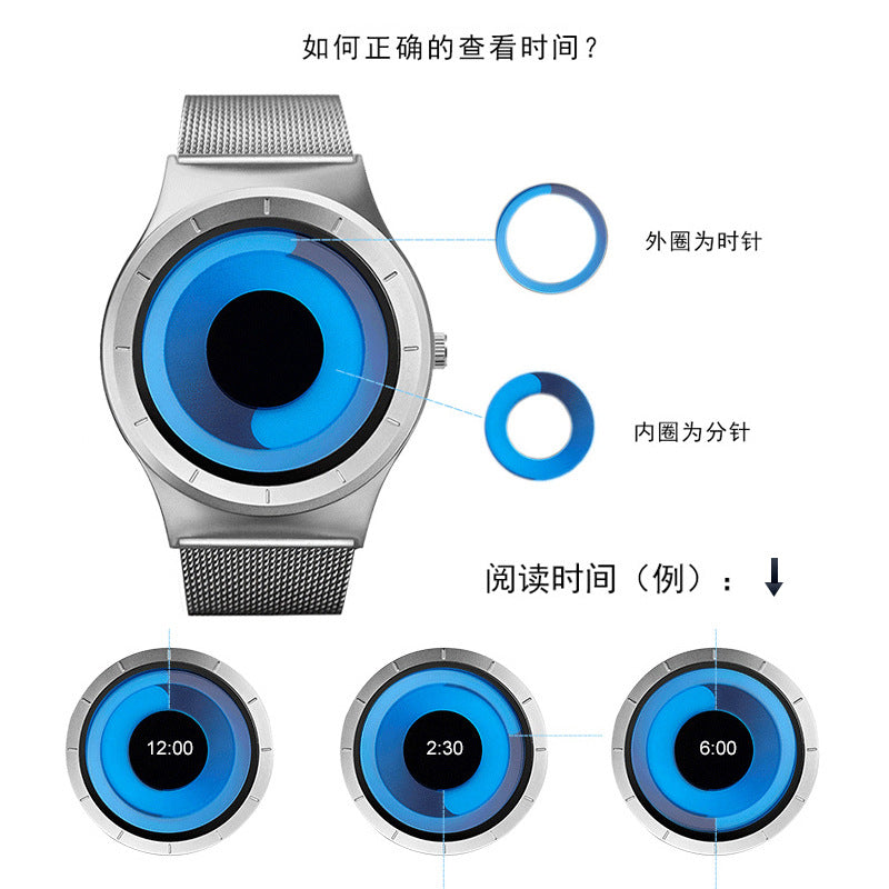 Sinobi couple watch trend contrast color creative needle-free vortex concept watch quartz watch men's cross-border 9659