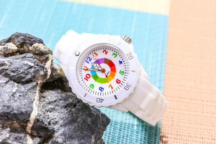 Youth exam watch casual fashion boys and girls waterproof quartz watch silicone dopamine children's trendy watch