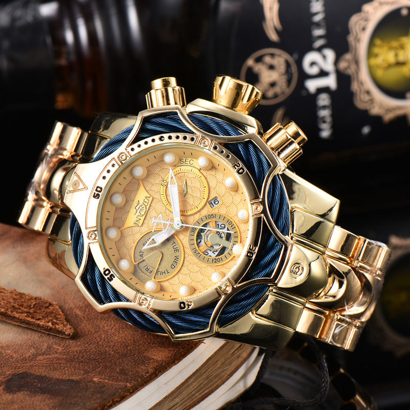 One piece of steel wire rope cross-border watch European alloy quartz watch men's waterproof watch non-mechanical watch