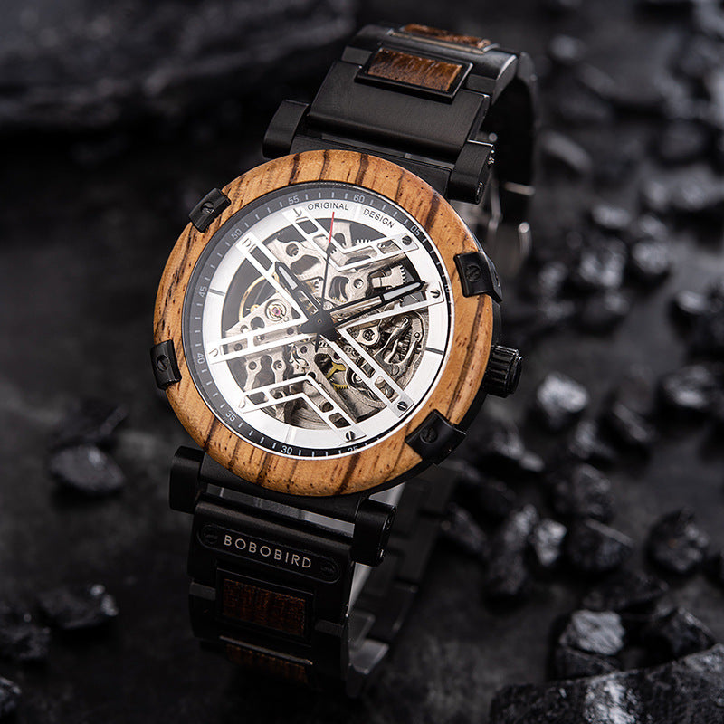 bobobird watch new cross-border hollow bottom mechanical foreign trade wooden wood watch mechanical men's watch wholesale