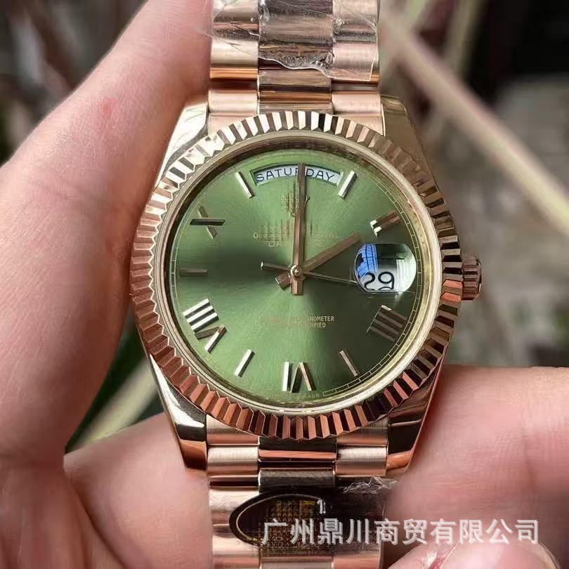 Double-headed large strap AliExpress week double calendar diary Roman scale yellow rock sugar watch men's mechanical watch