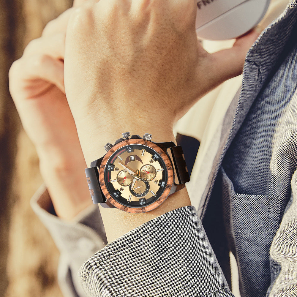 Cross-border business men's watch new simple casual automatic mechanical watch wooden fashion high-end quartz watch