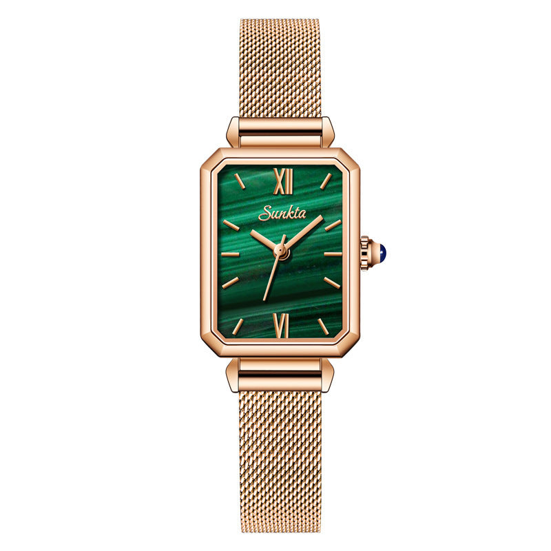 SUNKTA new mesh strap simple elegant square quartz movement calendar ladies watch ST6690